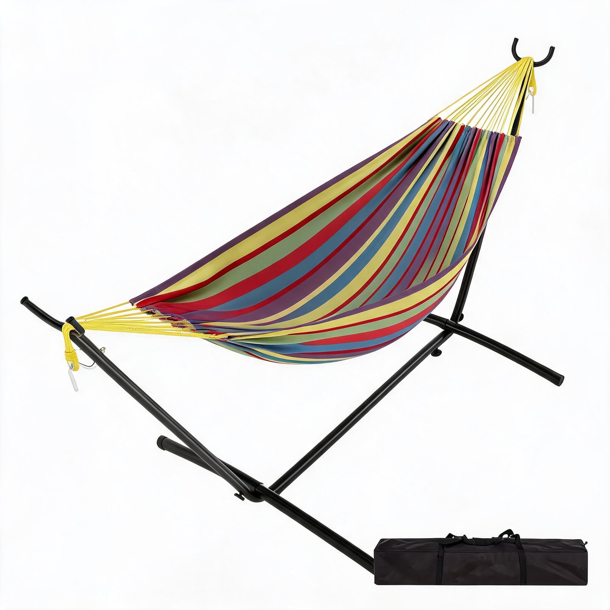 Hamac Double avec Support Acier Robuste Portable Pliable Sac Transport Jardin terrasse extérieur
