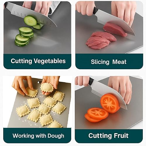 Miniatura 7 de Tabla de cortar de titanio puro, superficie no porosa y segura para cuchillos para carne y verduras, fácil de limpiar (pequeño)