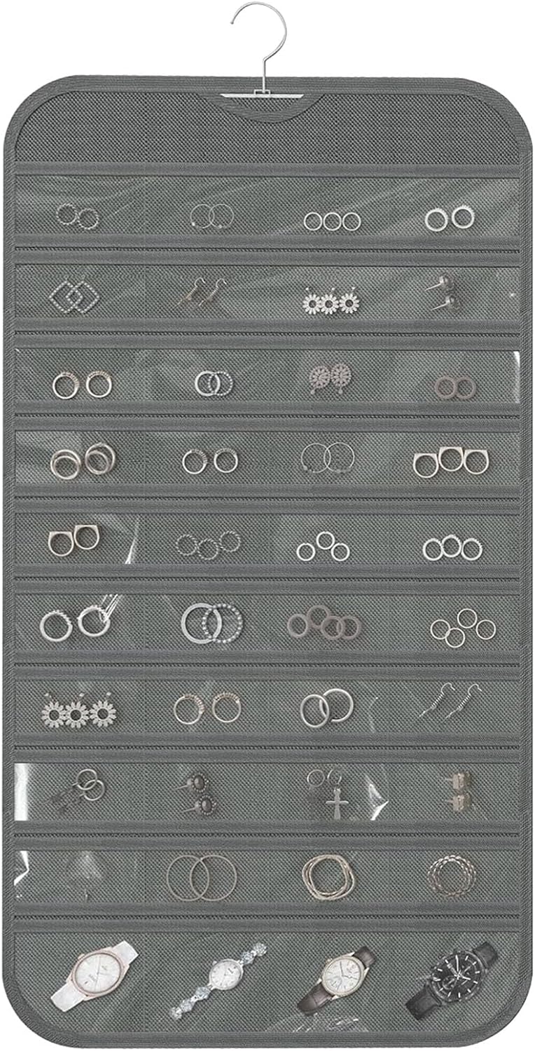 Hanging Jewelry Organizer, Gray, 80 Pocket