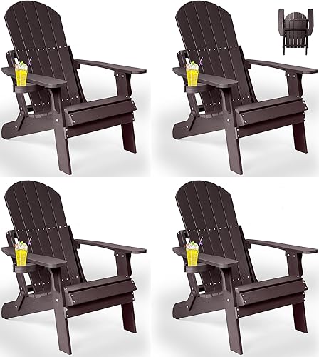 Miniatura 17 de Silla Adirondack plegable, sillas de plástico resistentes a todo tipo de clima, con soporte para tazas, se pliega o despliega fácilmente en 1