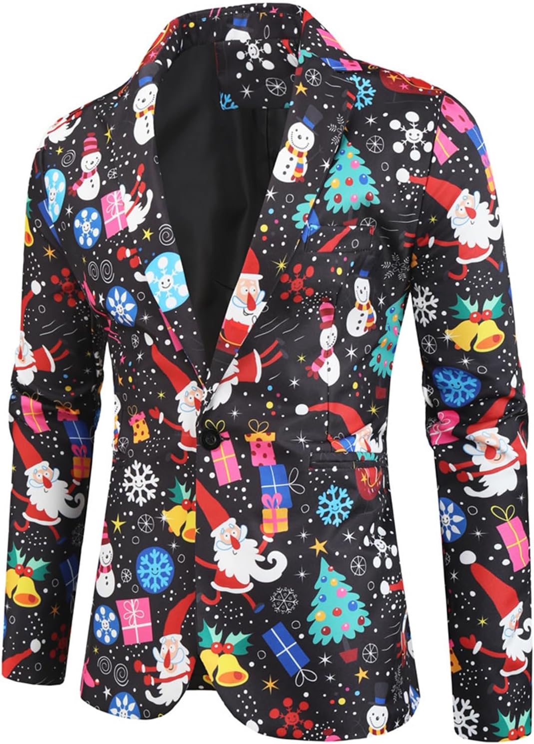 Mens Christmas 3-Piece Tuxedo Set Long Sleeve Prints Tux Jacket Vest Pants with Bow Tie Christmas Party Suits