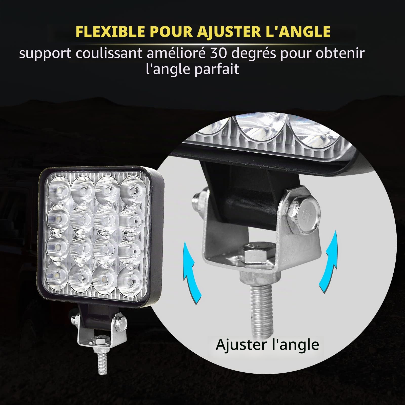 PICAA Phare de Travail LED, 4 PCS 3.3 Pouces Mini 48W Spot Projecteur LED | longue portée, Carré,Feux de Travail, 12V 24V, hors route pour Voiture 4x4 Truck ATV SUV Camion Tracteur Moto