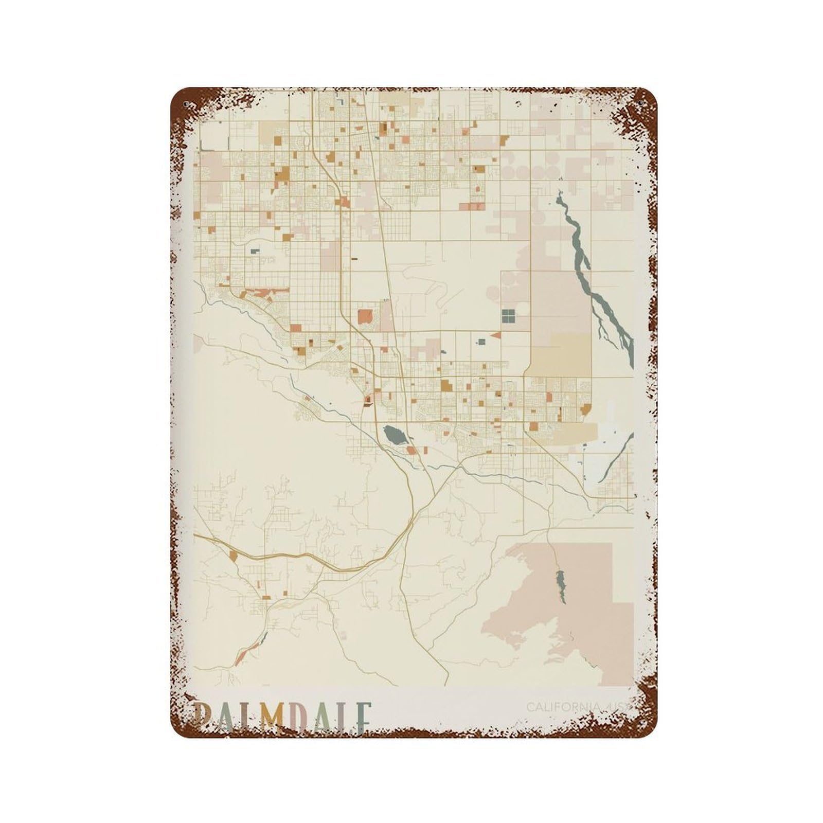 xiaoxiaoshen Palmdale Map California Travel Gift Boho Wall Decor Art Metal Tin Poster Modern Home Decor Art Home Bar Shop Decorations Vintage Sign 40x30cm