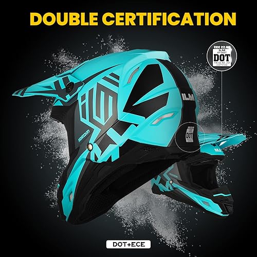 Miniatura 2 de ILM DOT&ECE - Casco de motocross para adultos y jóvenes, casco de motocross, motocross, BMX, todoterreno, doble deporte, casco de cara completa para