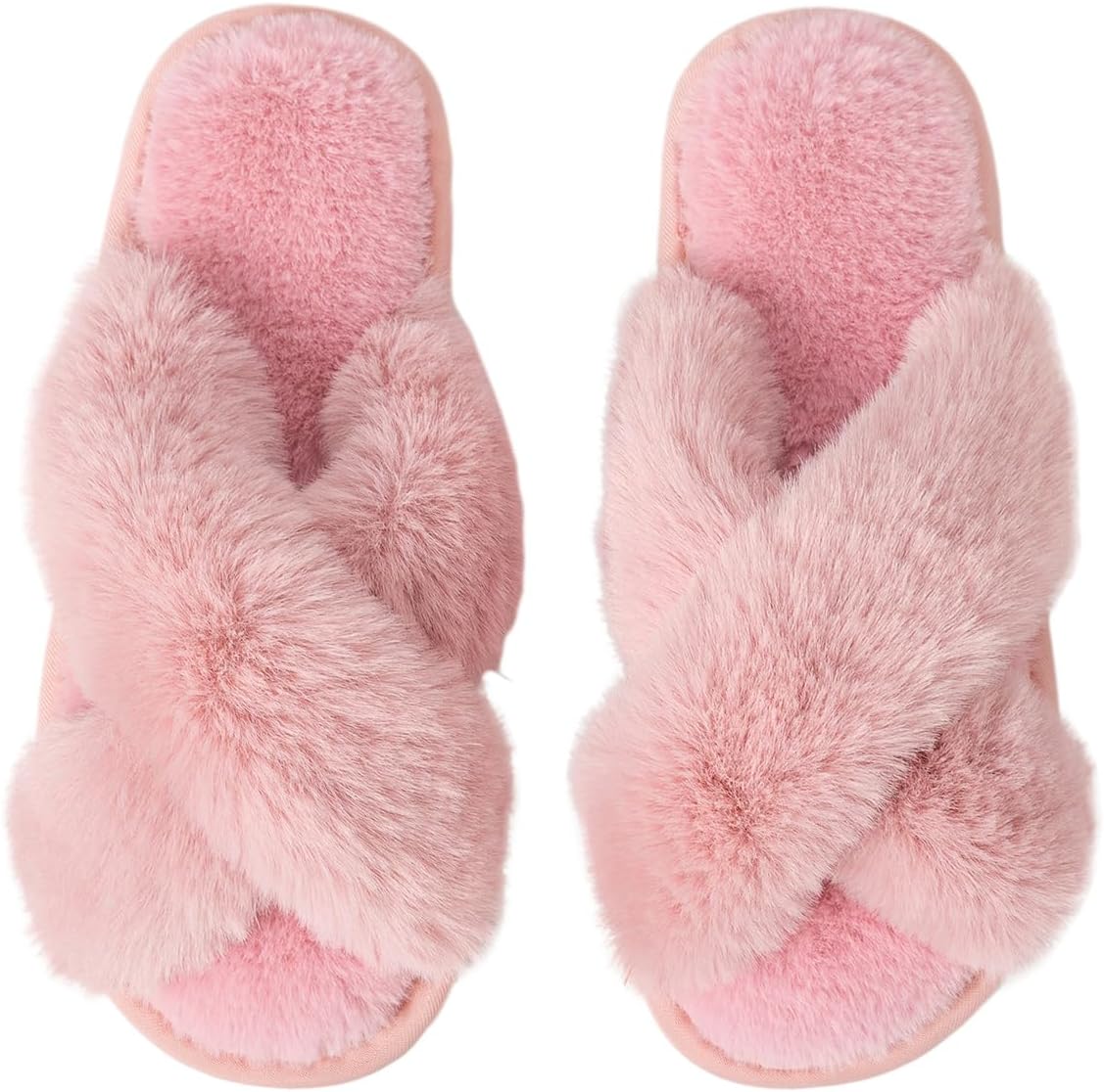 Women's Cross Band Fuzzy Slippers Fluffy Open Toe House Slippers