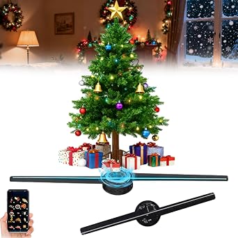 3D Hologram Magic Fan, 17inch 3D Hologram Fan Projector, HD LED Hologram Projector with App Control for Halloween, Christmas, Parties, Events Without Bracket 1Set