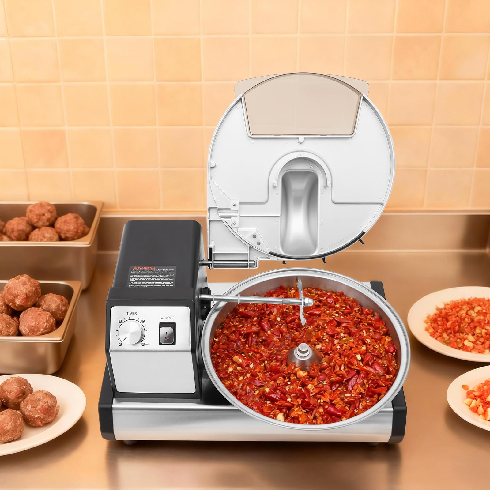 Robot kuchenny, 5 l, komercyjny robot kuchenny z podwójnym silnikiem 250 W, timer 1-15 min, ostrza ze stali nierdzewnej – wszechstronna maszynka do mięsa, rozdrabniacz warzyw do