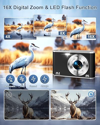 Miniatura 3 de Cámara digital 4K para fotografía, cámaras duales de 48 MP para fotografía, cámaras digitales de punto y disparo de 16X con tarjeta de 32 GB y
