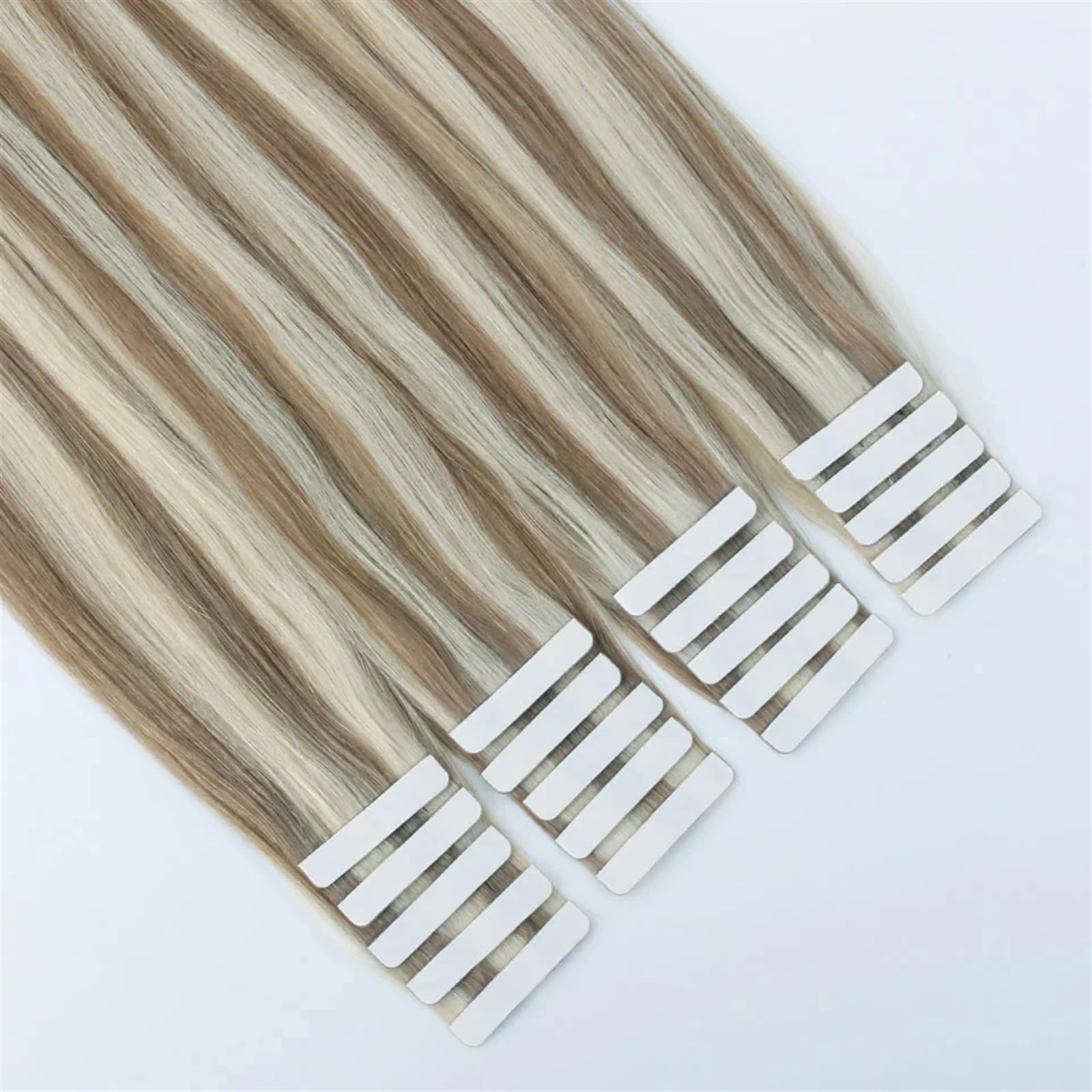 Bandverlängerungen Nahtlose doppelseitige Rooted Highlight Remy Straight Tape-in-Extensions, echtes Remy-Echthaar, Aschbraun-Strandblond mit dunkelbraunem Ansatz #P8/613 Haarverlängerungen (Size : 60