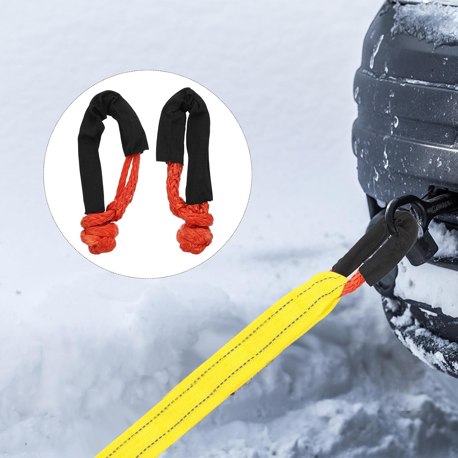 Ipetboom 2pcs Orange Towing Rope Shackles with Soft Knotted Synthetic Fiber, Flexible Strap Shackles for SUV ATV Truck Off-Road Winch Accessories