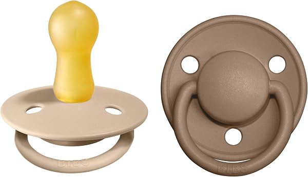 BIBS De Lux Dummies 2-Pack, BPA Free Dummy Pacifier, Round Nipple. Natural Rubber Latex, Size 2 (6-18 Months), Vanilla/Dark Oak - 1