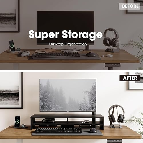 Miniatura 7 de Fenge - Soporte para monitor, 31.5 pulgadas, elevador de monitor de computadora para escritorio, estante de escritorio de madera de 2 niveles con