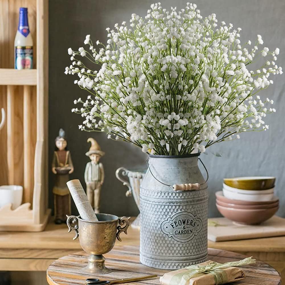 10 Pack Baby's Breath Artificial Flowers Bulk 3 Branches Faux Baby Breath Plastic Flowers Fake Gypsophila Flower Arrangement for Crafts Fake Flowers Bouquet for Wedding Home Decor White Baby Breath image 3