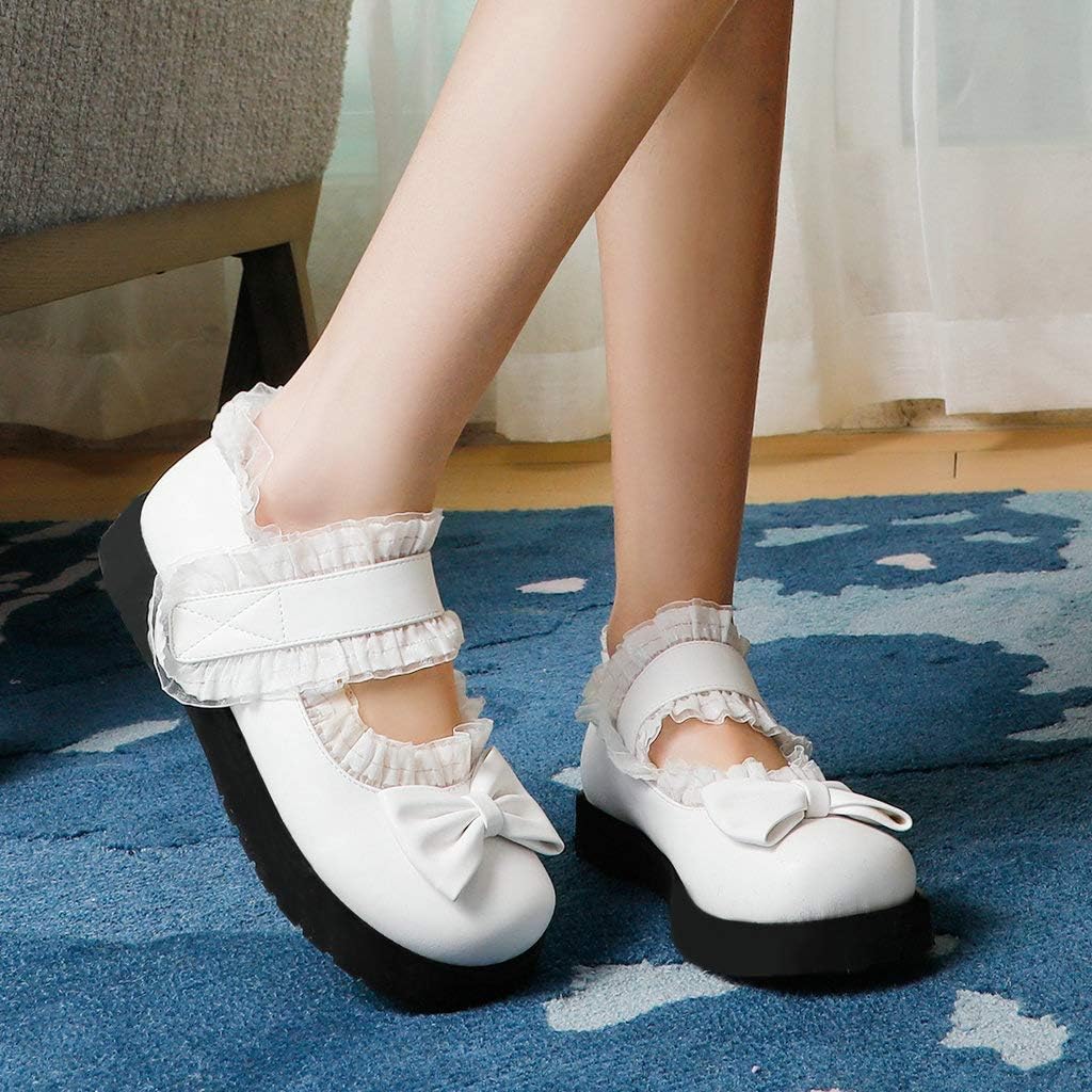KOKOMOMO Womens Cute Goth Shoes Bow Platform Mary Janes Gothic Wedge Shoes