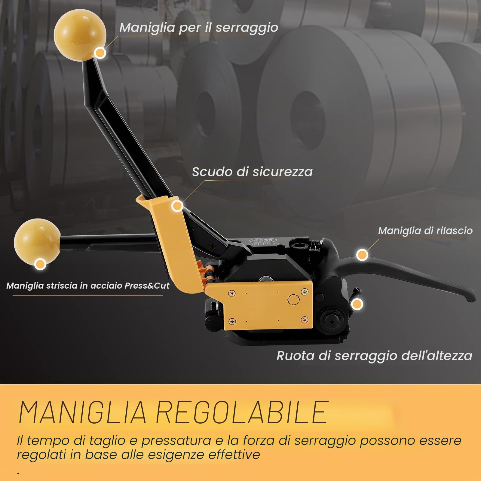 Steel Strapping Tools Macchina Manuale Fibbia Free Strapping Tensioner Cutter Mano-tenuto senza cuciture Metal Strapping Tool Adatto per 13-19mm Wide Steel Belt Strapping e Imballaggio