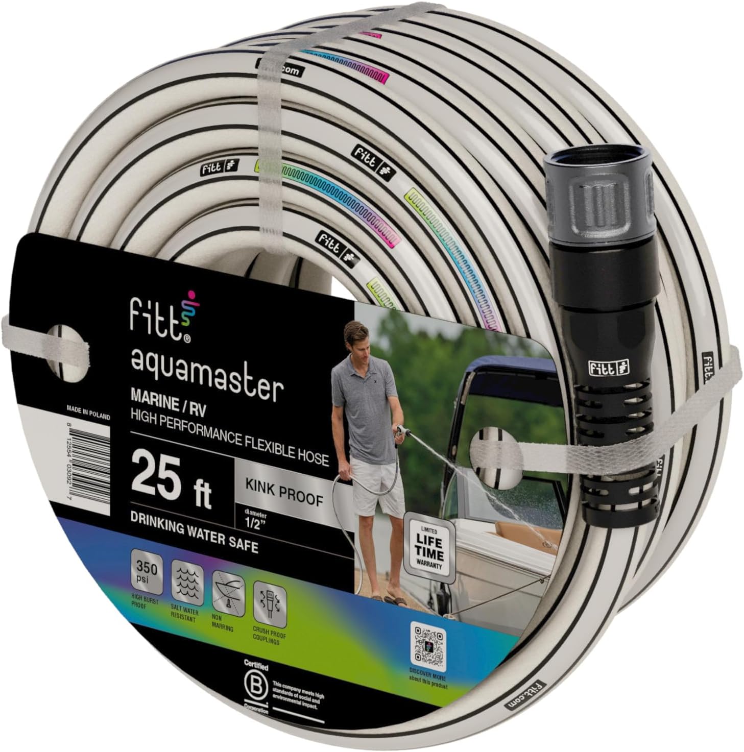 FITT Aquamaster Marine & RV 1/2’’ 25ft, High-Performance Flexible Hose for Boats and Campers. Kink-Proof, UV and Saltwater Resistant