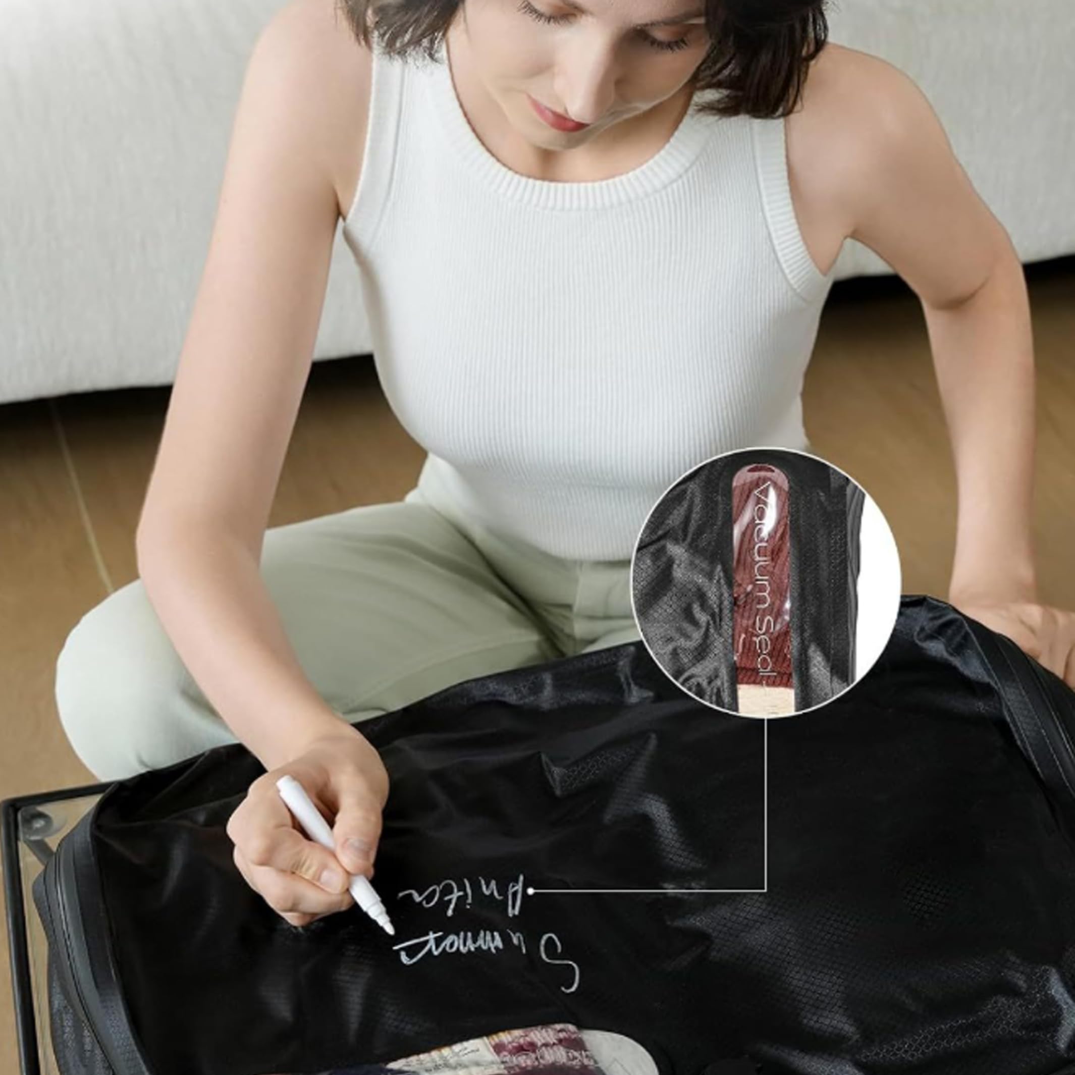 Bolsas de vacío para equipaje, bolsas de compresión grandes que ahorran espacio, color negro