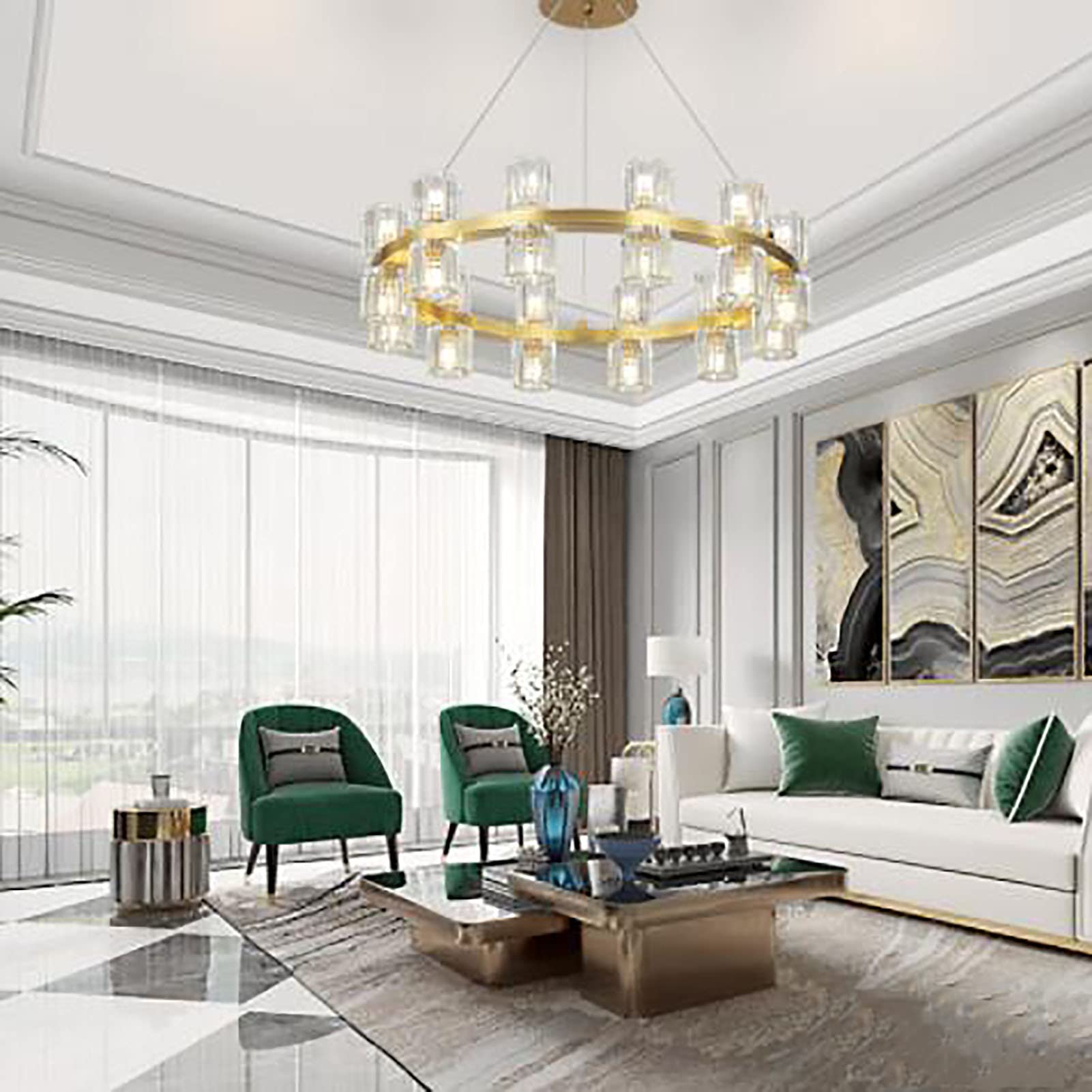 Lámparas de araña Modernas de Cristal Dorado, lámpara de araña Grande de Hierro, lámpara de Techo de Lujo para iluminación de Comedor, Sala de Estar, Dormitorio, hogar - Dorado 60x100cm, Gri