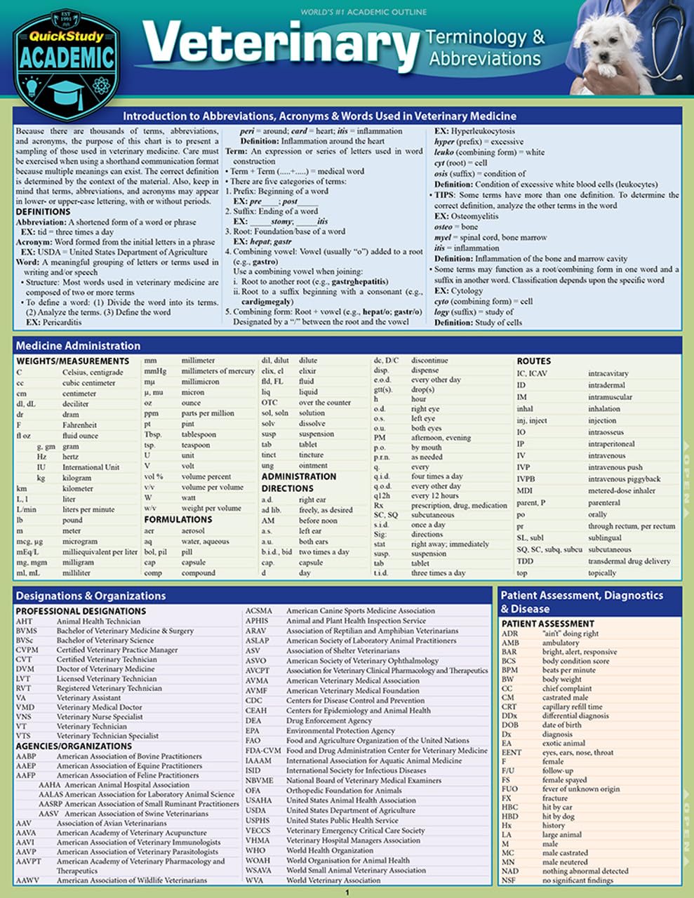 Veterinary Terminology & Abbreviations: a QuickStudy Laminated Reference Guide - Image 2