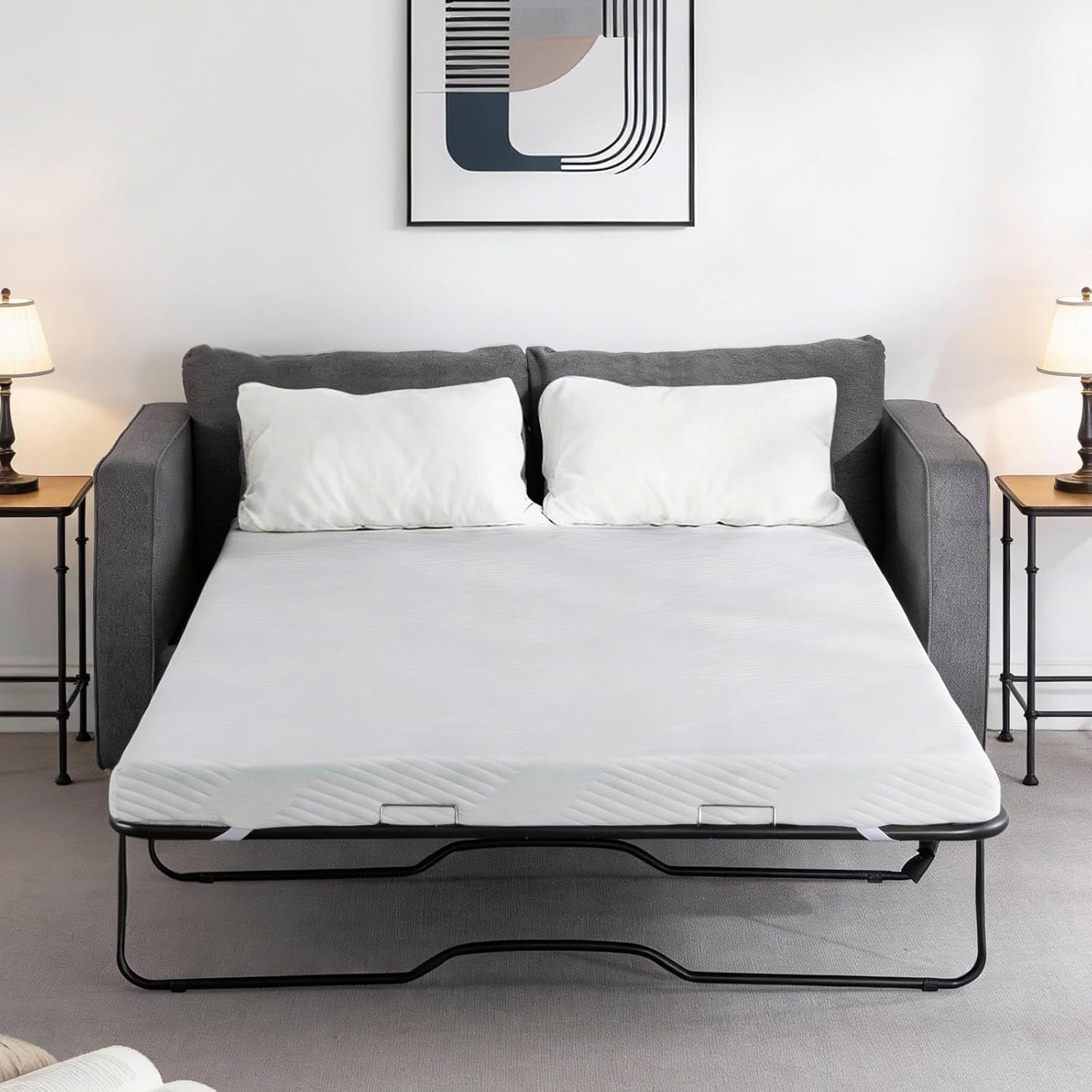 4 Inch Sofa Bed Mattress Replacement, Full Size - High Density Memory Foam Pull Out Couch Mattress Topper, Hybrid Topper-Mattress Design for Folding Sleeper Sofa, CertiPUR-US (Sofa Not Included)