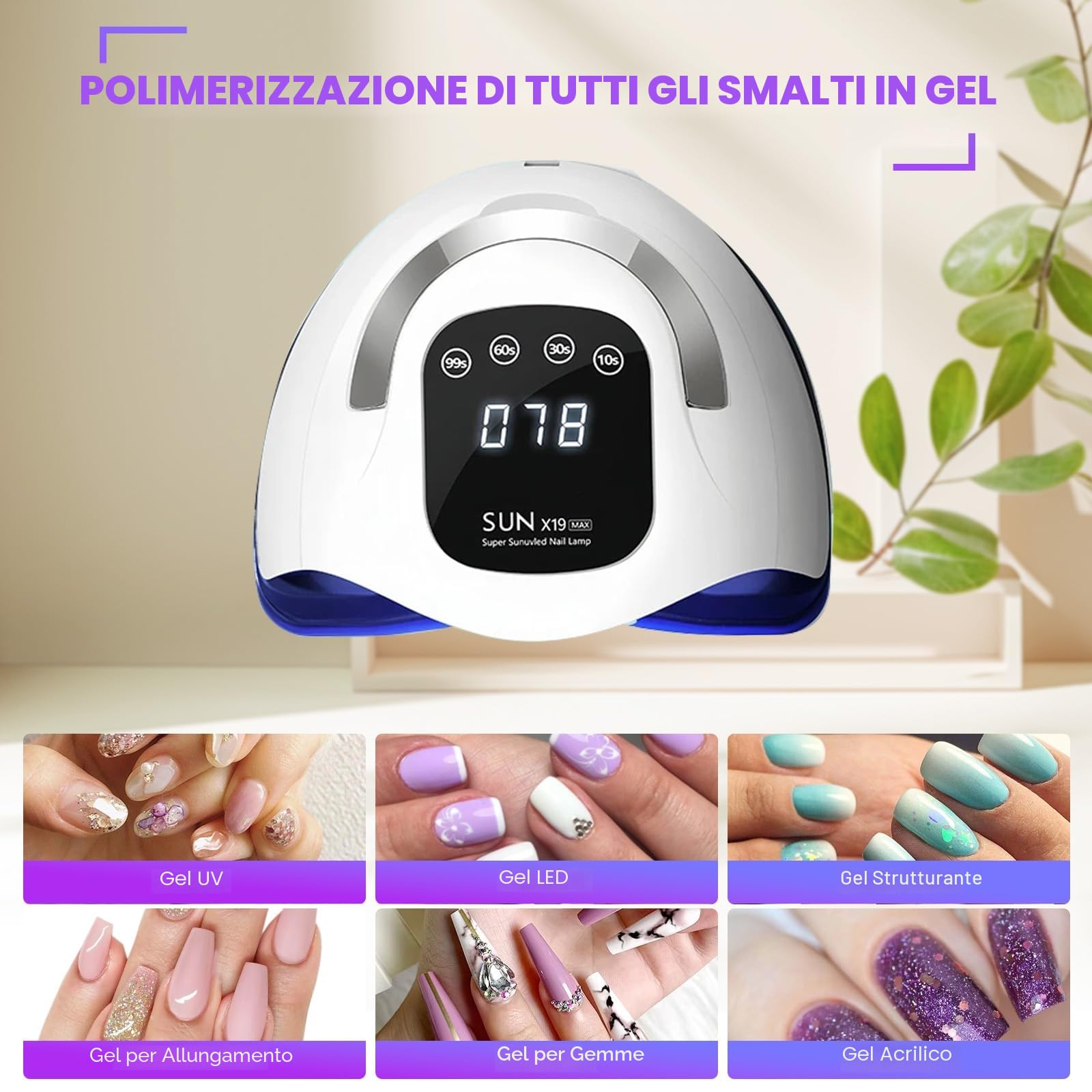 Lampada per unghie a LED UV da 320 W, gel per unghie con 72 perle di lampada, touch screen, 4 timer e sensore automatico, ideale per salone di bellezza, asciugacapelli per unghie