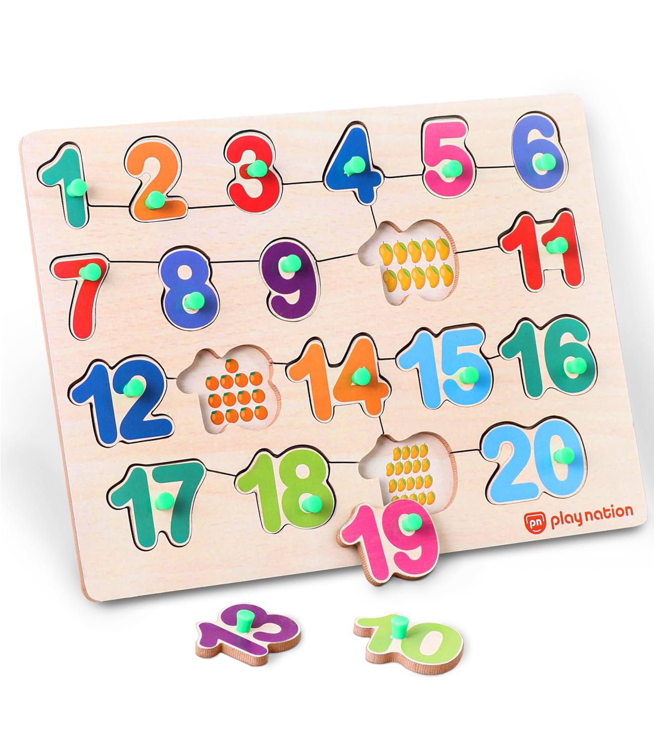 Play Nation Premium 26 Pieces Wooden Number Board Knob and Peg Puzzle for Kids, Numbers Counting Board Game,123 Puzzle Preschool Montessori Educational & Learning Toy, Brain Development, 18+ Months-image-47