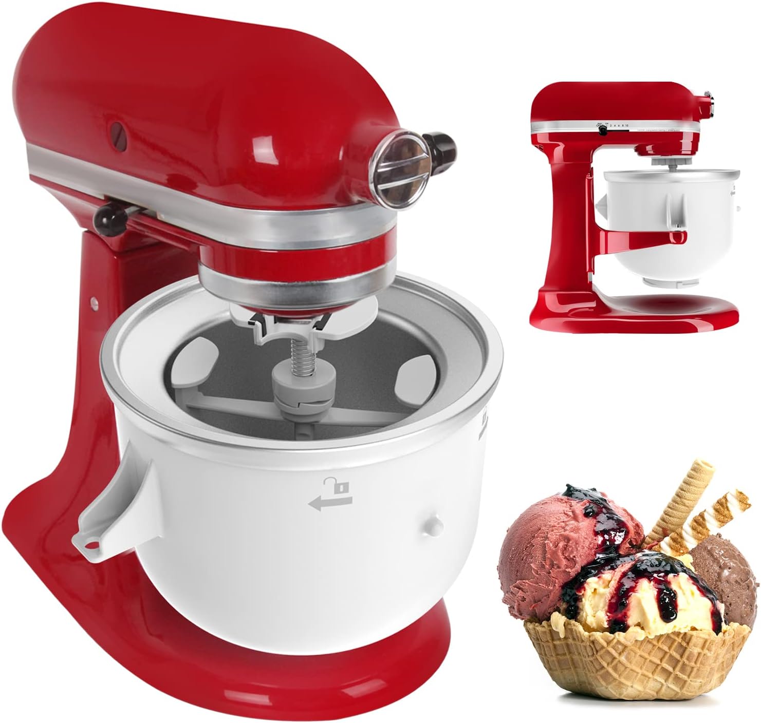 Ice Cream Attachments Compatible with Kitchenaid Stand Mixer, Frozen Yogurt, Ice Cream and Sorbet Gelato Maker Bowl Fits for 4.5Qt and Larger Stand Mixers