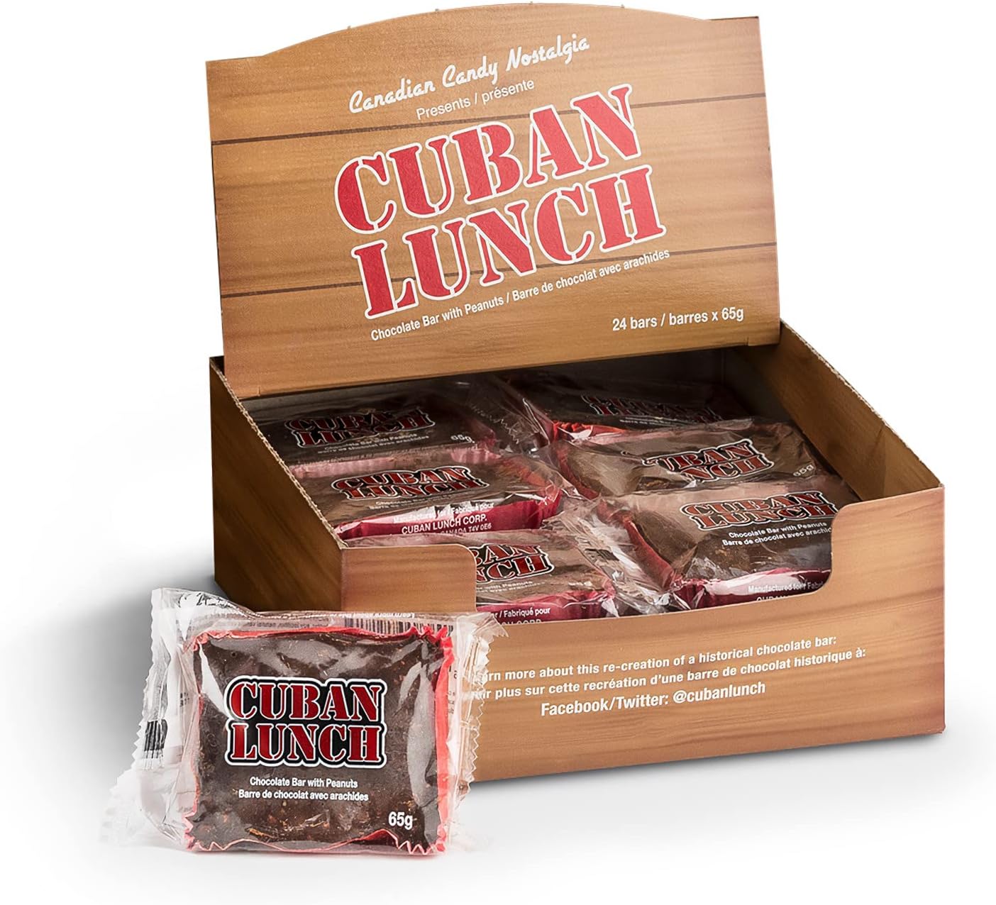 Cuban Lunch Chocolate Bar with Peanuts (12Pack) Candy 65 Grams Per Bar