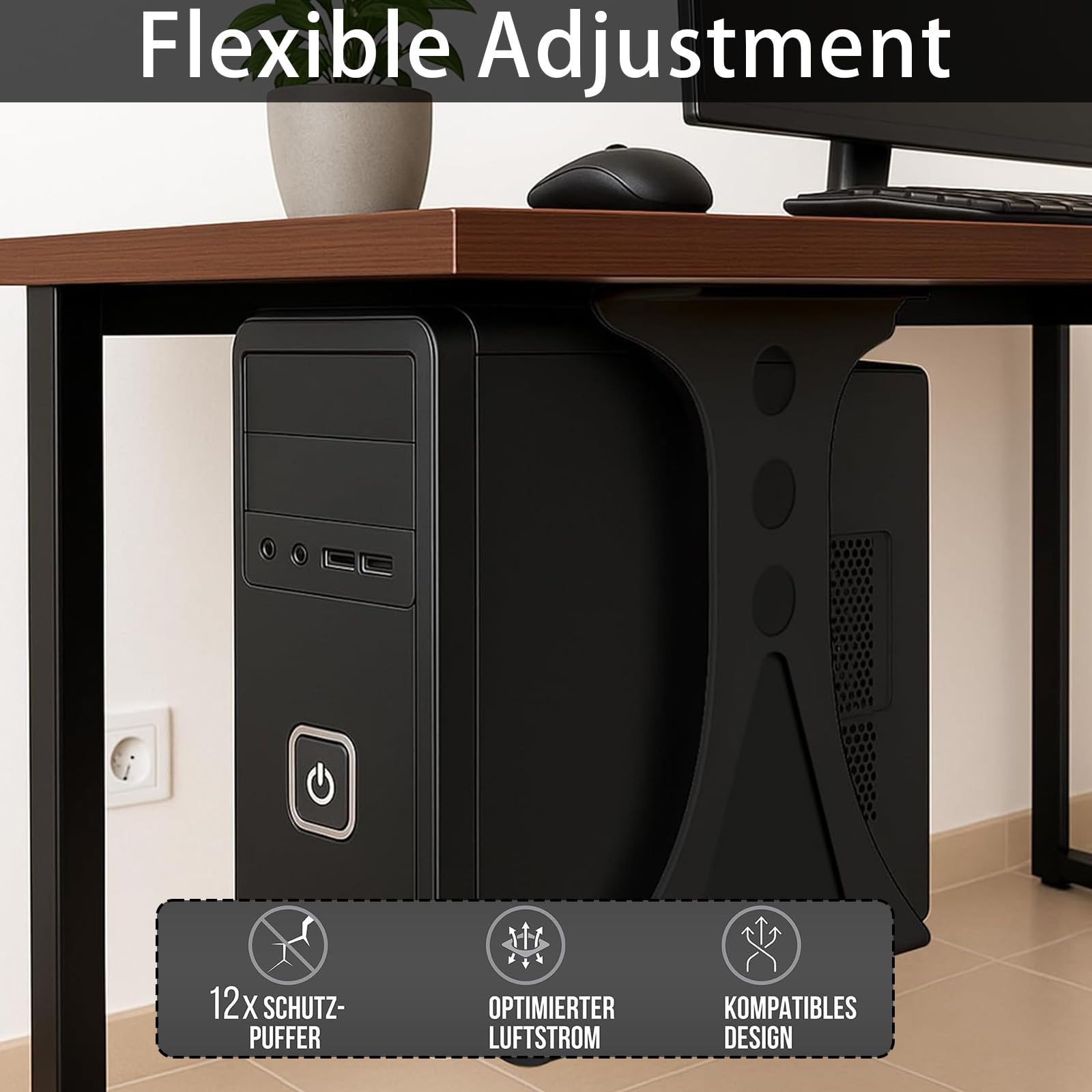 Soporte para Pc Acero Inoxidable, Soporte Negro para Pc Debajo del Escritorio Ancho Ajustable De 15 A 25 Cm Capacidad De hasta 30 Kg para La MayoríA De Los Anfitriones