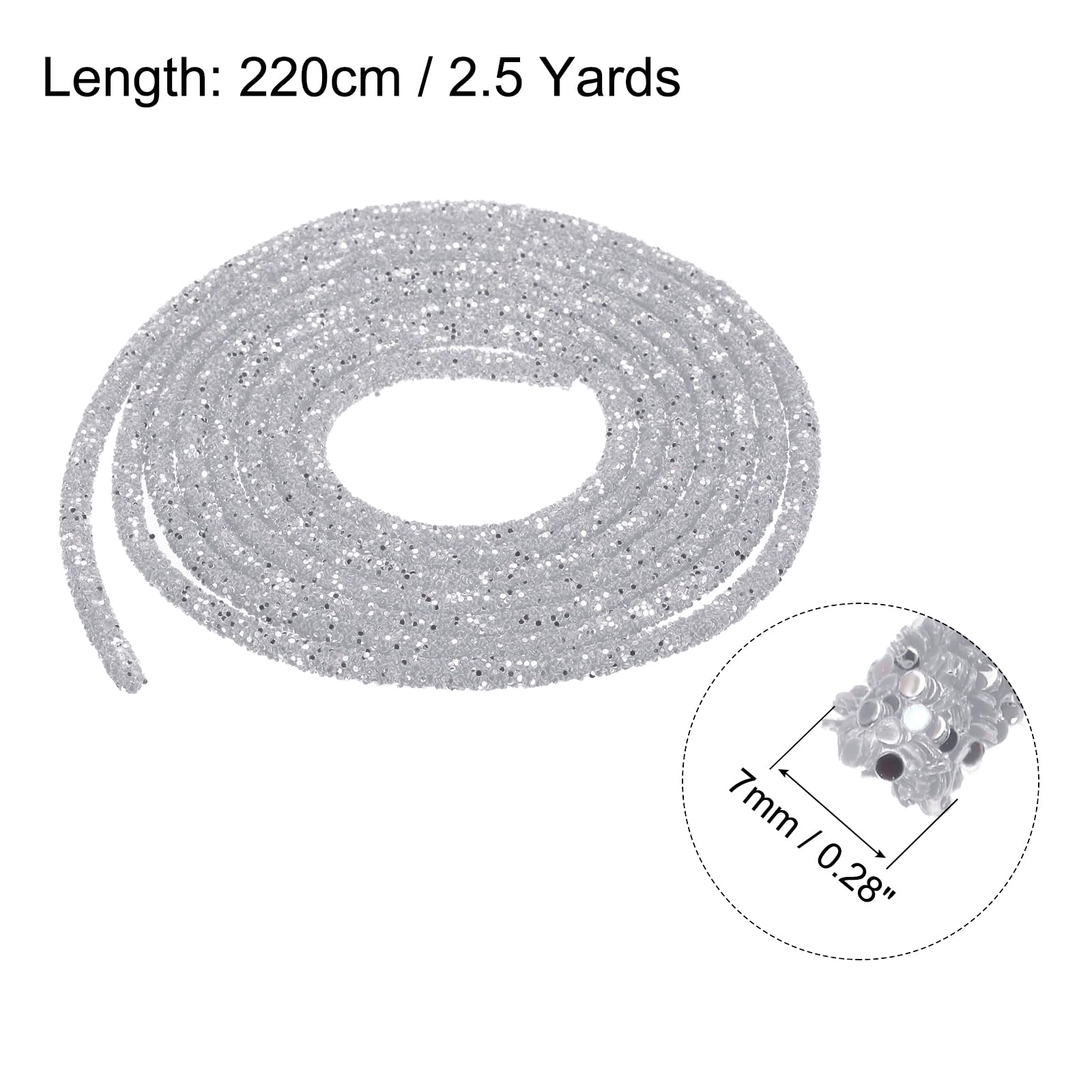 sourcing map 5 Yard 6mm 0.24 inch Glitter Sequins Rope Sequins Rhinestone Tube Cord for DIY Wedding Dresses Costume Clothing Shoes Jewelry Accessory Clear White — view 7