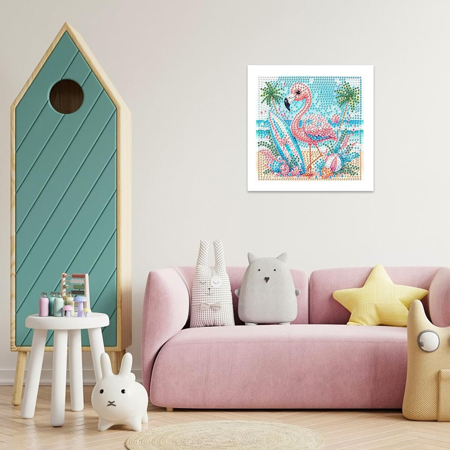 NAIMOER Flamingo Diamond Art Kits for Kids with Frame, Summer Diamond Art for Kids Ages 4-8-12, Small Diamond Painting Kits Easy Gem Arts for Beginners with Package for Gift Home Wall Decor 7X7 Inch image 4