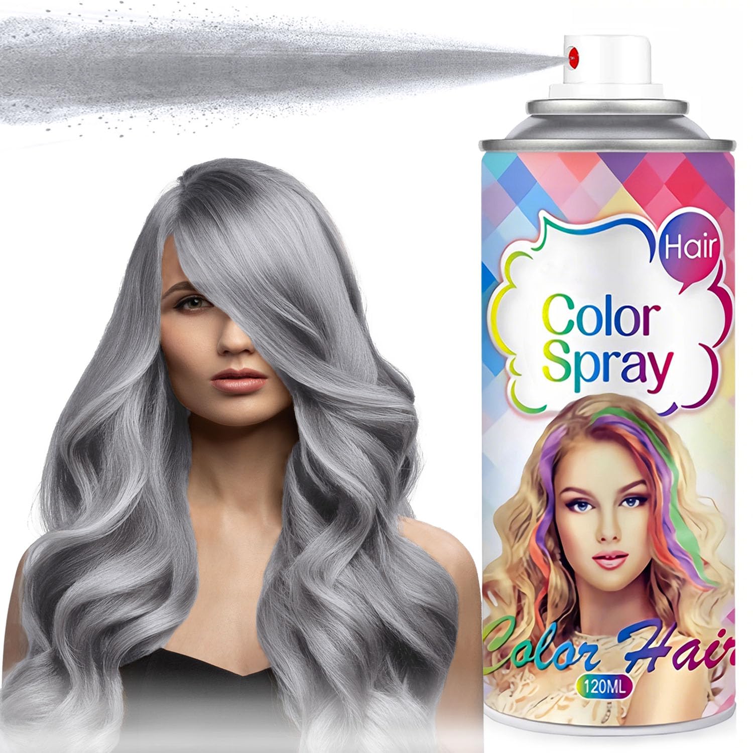 Grey Temporary Hair Color Spray for Kids Women Men, Silver Gray Hair Spray Color, Instant Vivid One-Time Use Washable Non-Sticky Hair Dye for Cosplay