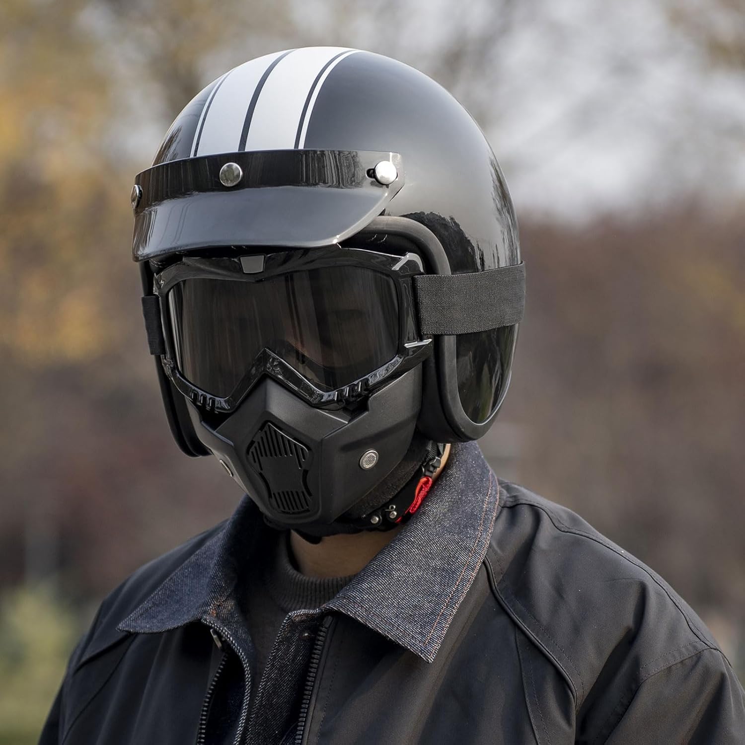 Retro 3/4 Open Face Helmet ,Vintage Style Motorcycle Helmets for Men Women,Motocross Helmet with Goggles mask DOT Approved