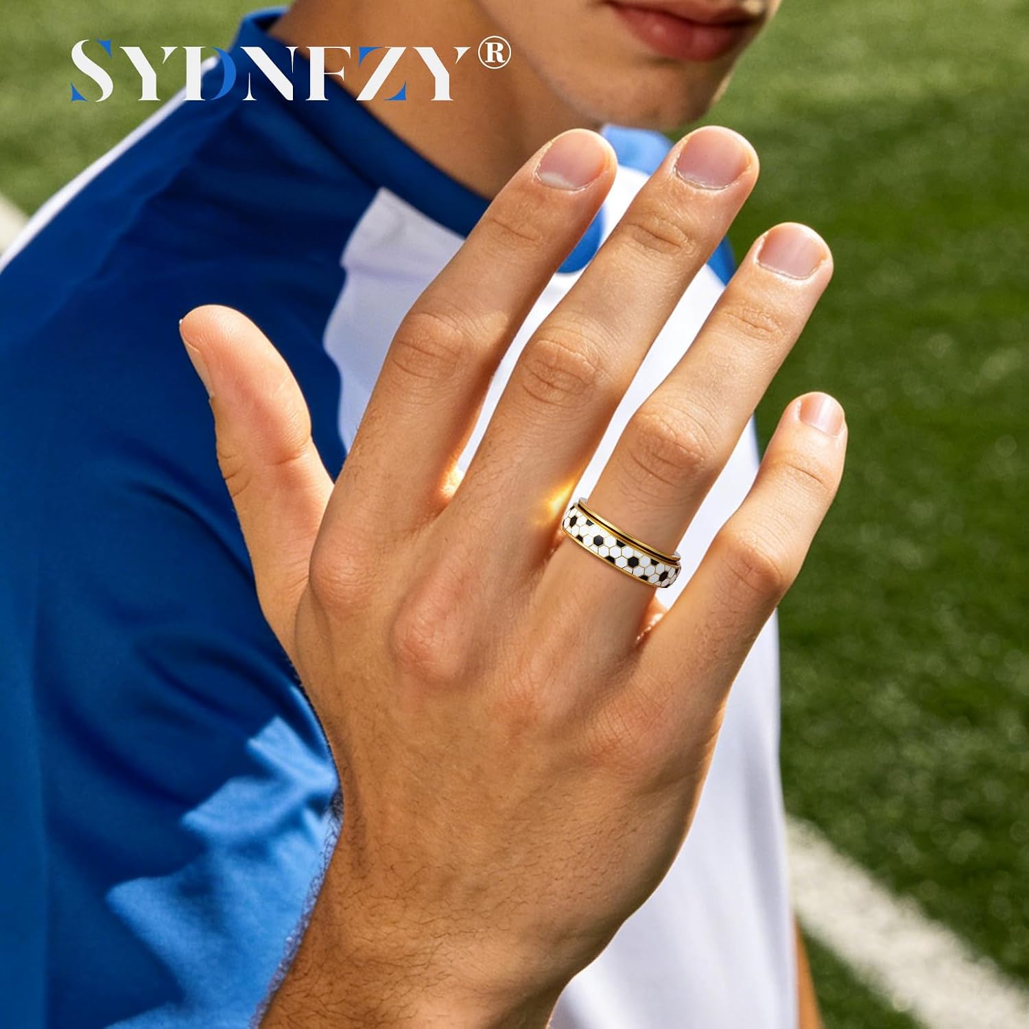 Soccer Fidget Ring for Adults – Stainless Steel Anxiety Relief Jewelry Spinner Rings with Football Design for Women, Soccer Gifts for Men, Sport Mom Essentials
