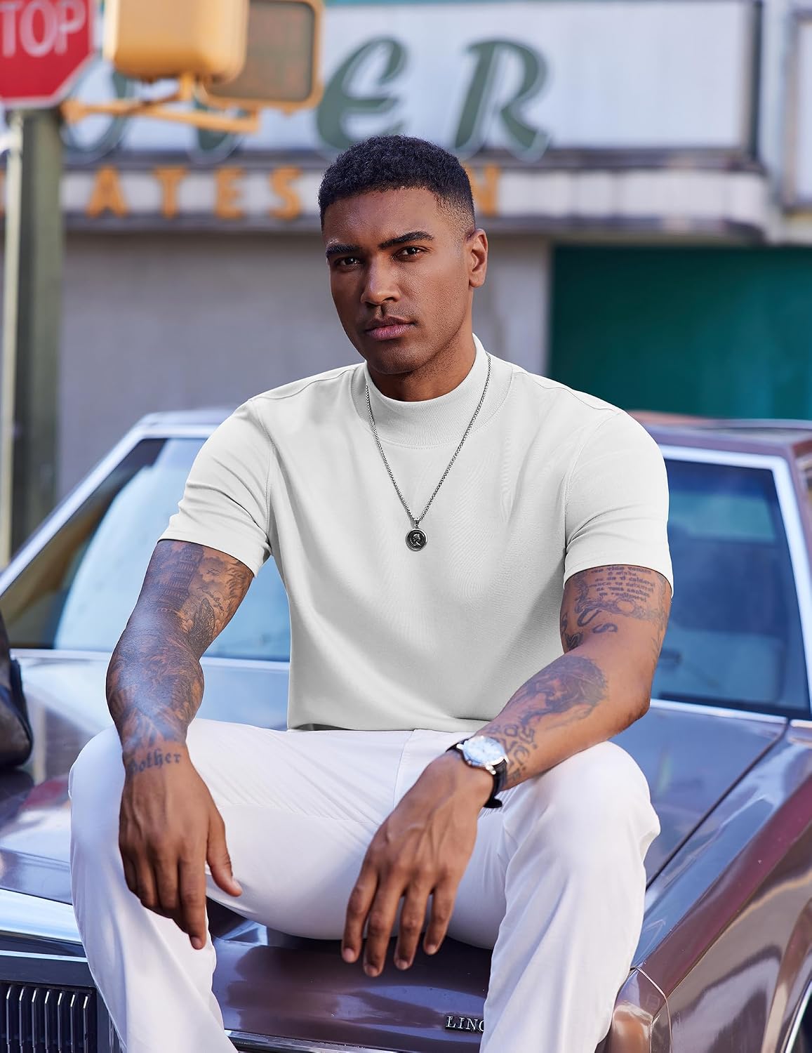 COOFANDY Men's Mock Turtleneck Short Sleeve Casual Stretch Sweater