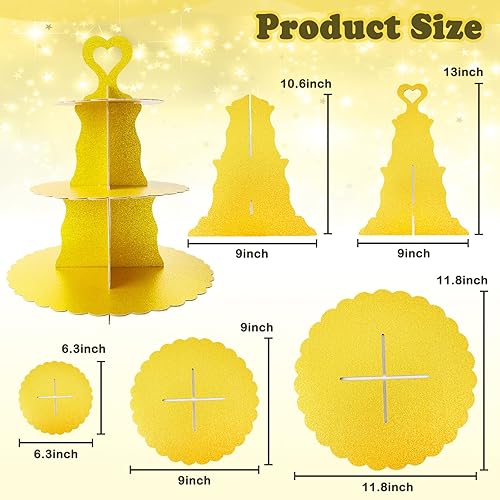 Miniatura 3 de Soporte dorado para cupcakes de 3 niveles, soporte de torre de cartón dorado con purpurina para 24 cupcakes, fiesta de cumpleaños, baby shower