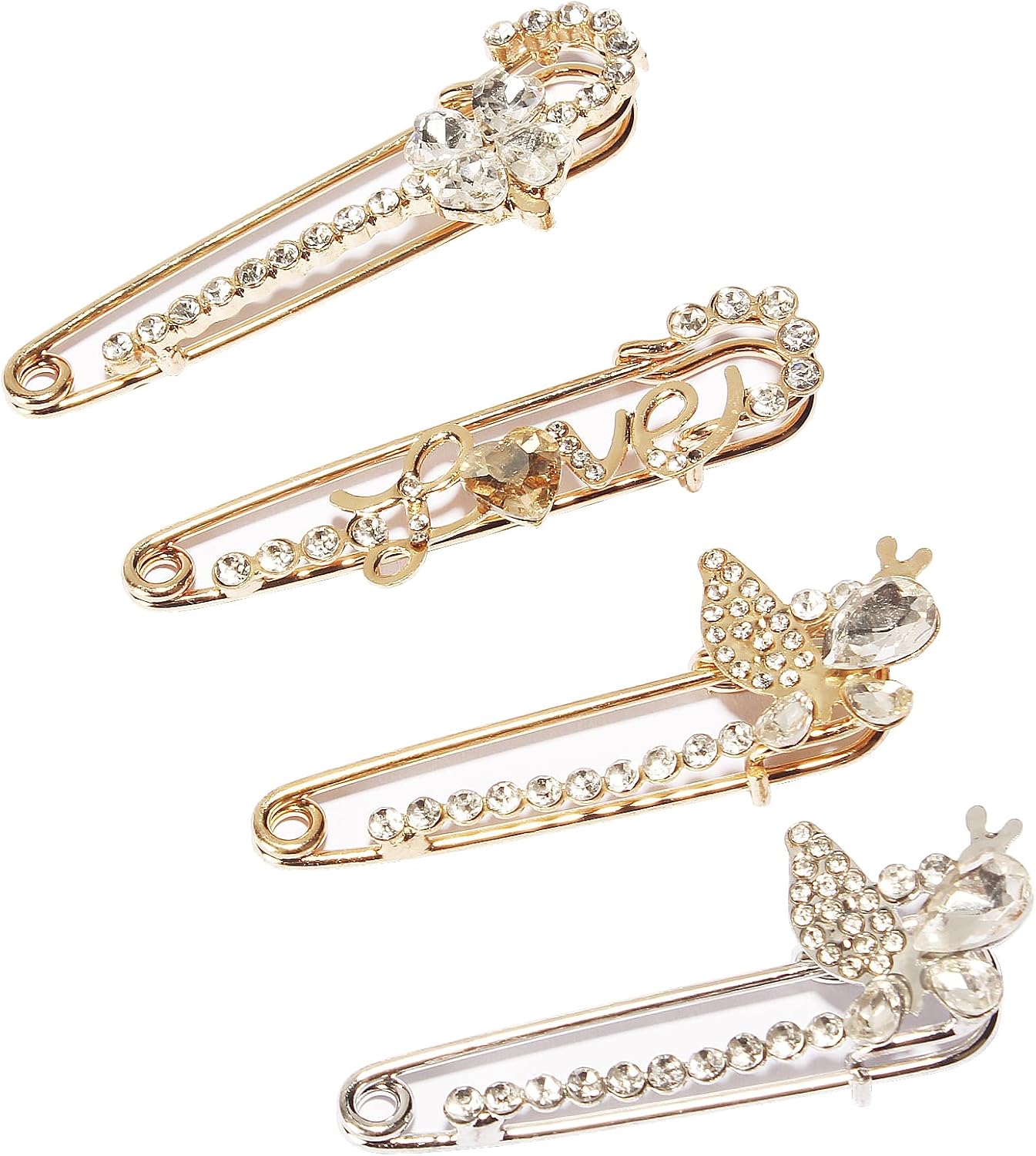 4 Pcs Women Brooch Pins, Sweater Shawl Clips, Faux Crystal Pearl Brooches