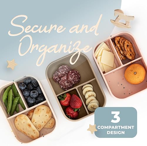 Miniatura 5 de Nyte Nyte Baby Cafe Kids Bento Box - Lonchera 100% silicona de grado alimenticio para adultos y niños pequeños, con 3 compartimentos, apta para