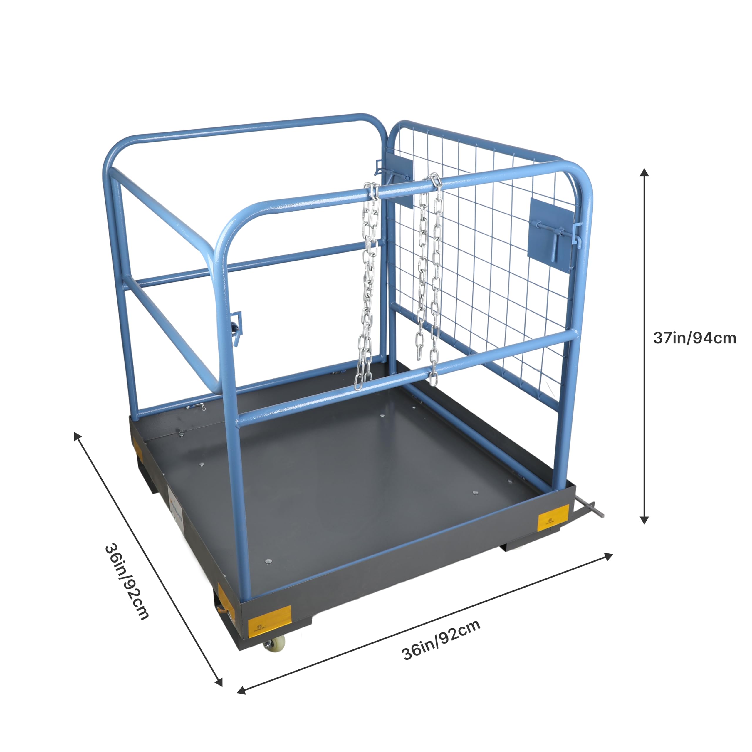 Klappbarer Arbeitsbühne, 92cm x 92cm Gabelstapler-Arbeitsplattform mit Lastkapazität von 590KG, mit absperrbaren leisen Lenkrädern und Geräteketten, hält 1 bis 2 Erwachsene