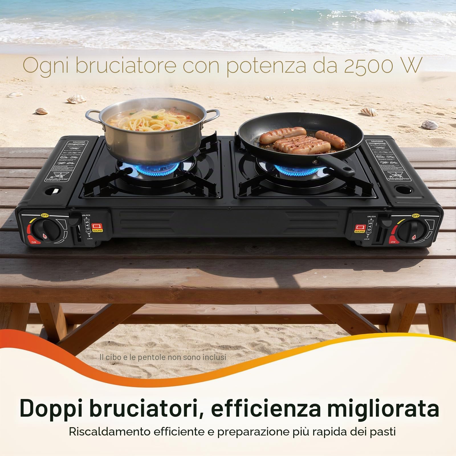 Fornello da Campeggio Doppio Bruciatore, Cucina Portatile con Griglia e Custodia,Fornello a Gas a 2 fuochi, per picnic all'aperto (con piastra grill)