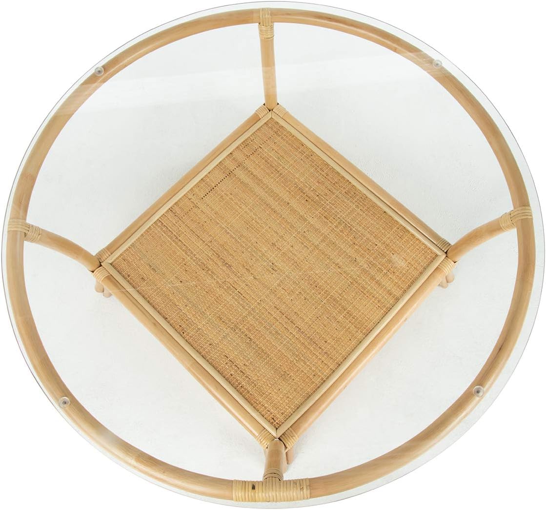 KOUBOO Visayas Rattan Glass Top, Natural Color Coffee Table, Brown
