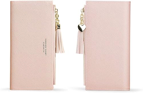 Miniatura 7 de Carteras para mujer delgada monedero largo señoras monedero lindo cuero niña delgado embrague gran capacidad, Rosado, Cartera con tarjetero