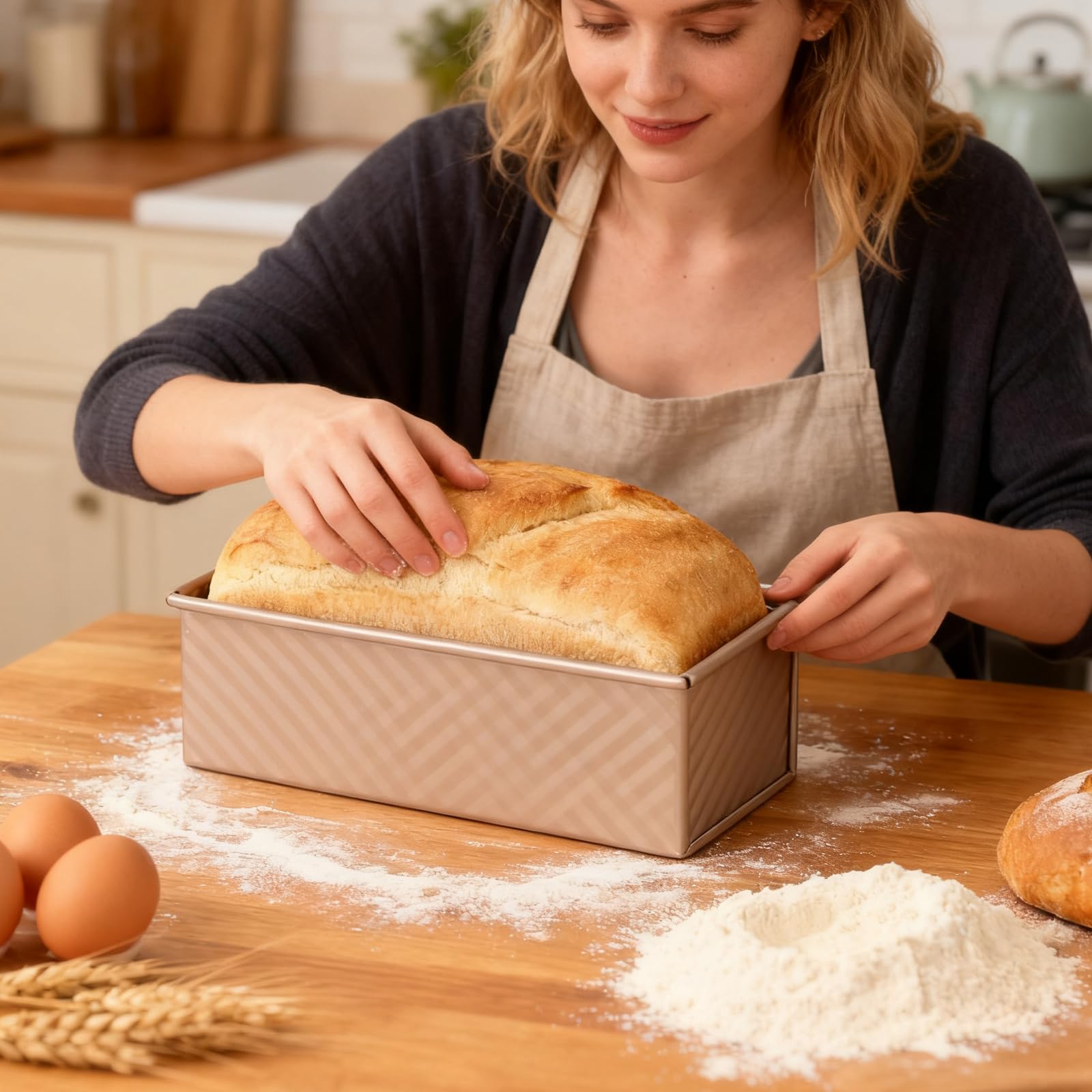 Moule Pain de Mie avec Couvercle, 1000g Moule a Pain Rectangulaire, Moule en Acier Carbone Antiadhésif Idéal pour Toast, Moule à Pains avec Trous de Ventilation pour Toasts et Gâteaux