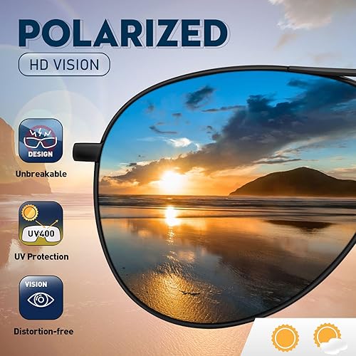Miniatura 5 de Gafas de sol polarizadas para hombre, lentes de sol de aviador para hombres y mujeres, pesca, conducción, gafas de sol, marco de metal, protección