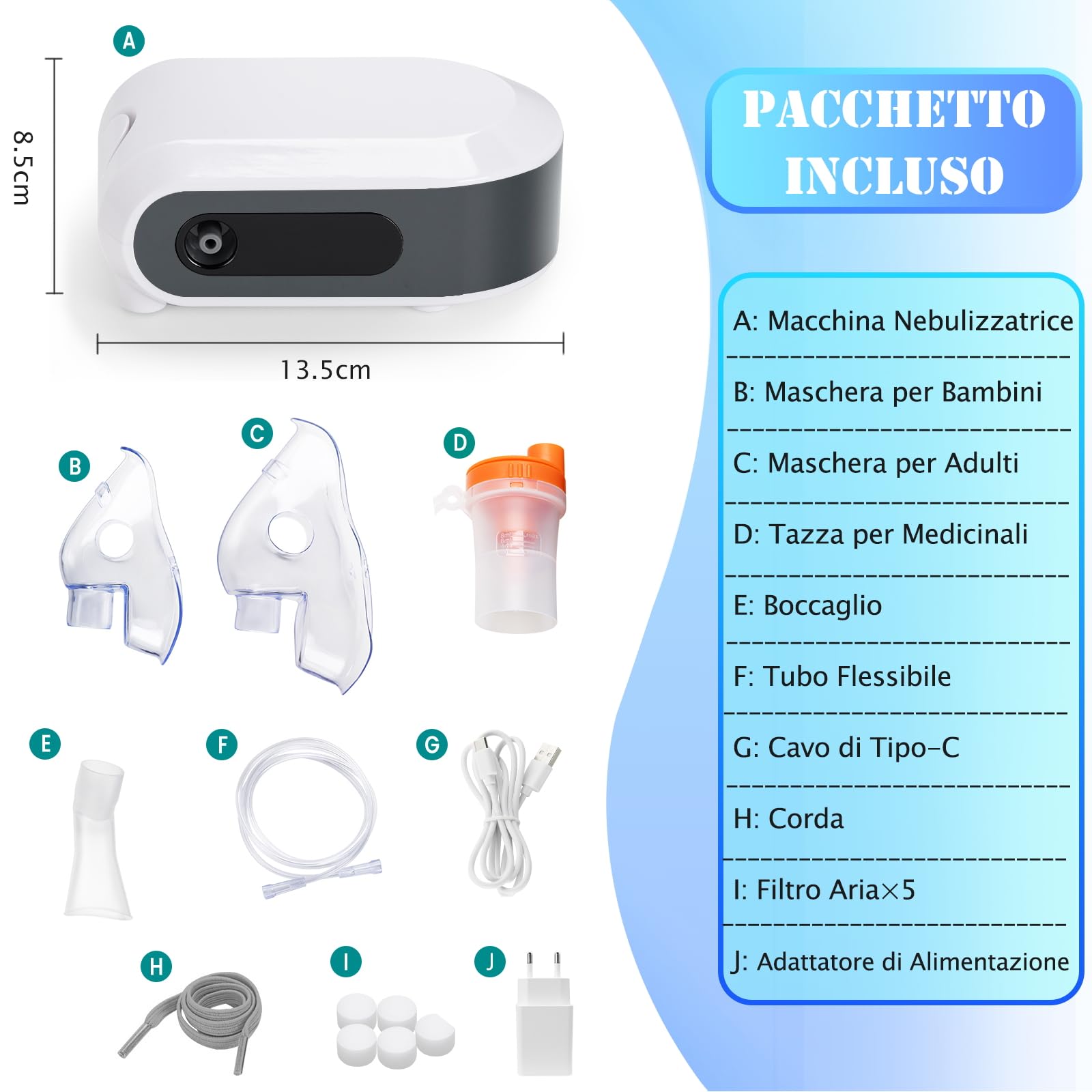 Wholede Aerosol Ultrasuoni Silenzioso - Nebulizzatore A Compressore, Areosol per Bambini ed Adulti con Boccaglio E Maschera, Velocità di Atomizzazione Regolabile, Funzione Timer