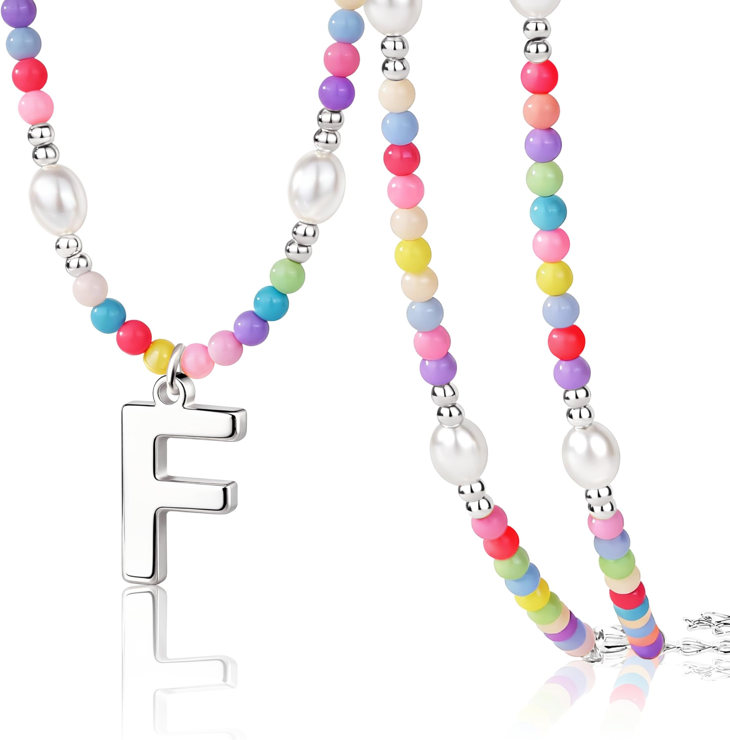 Initial Necklace for Teen Little Girls Kids Women Bulk, Toddler Colorful Beaded Pearl Choker with Letter Pendant, Cute Personalized Jewelry Gift for Easter, Party, Birthday