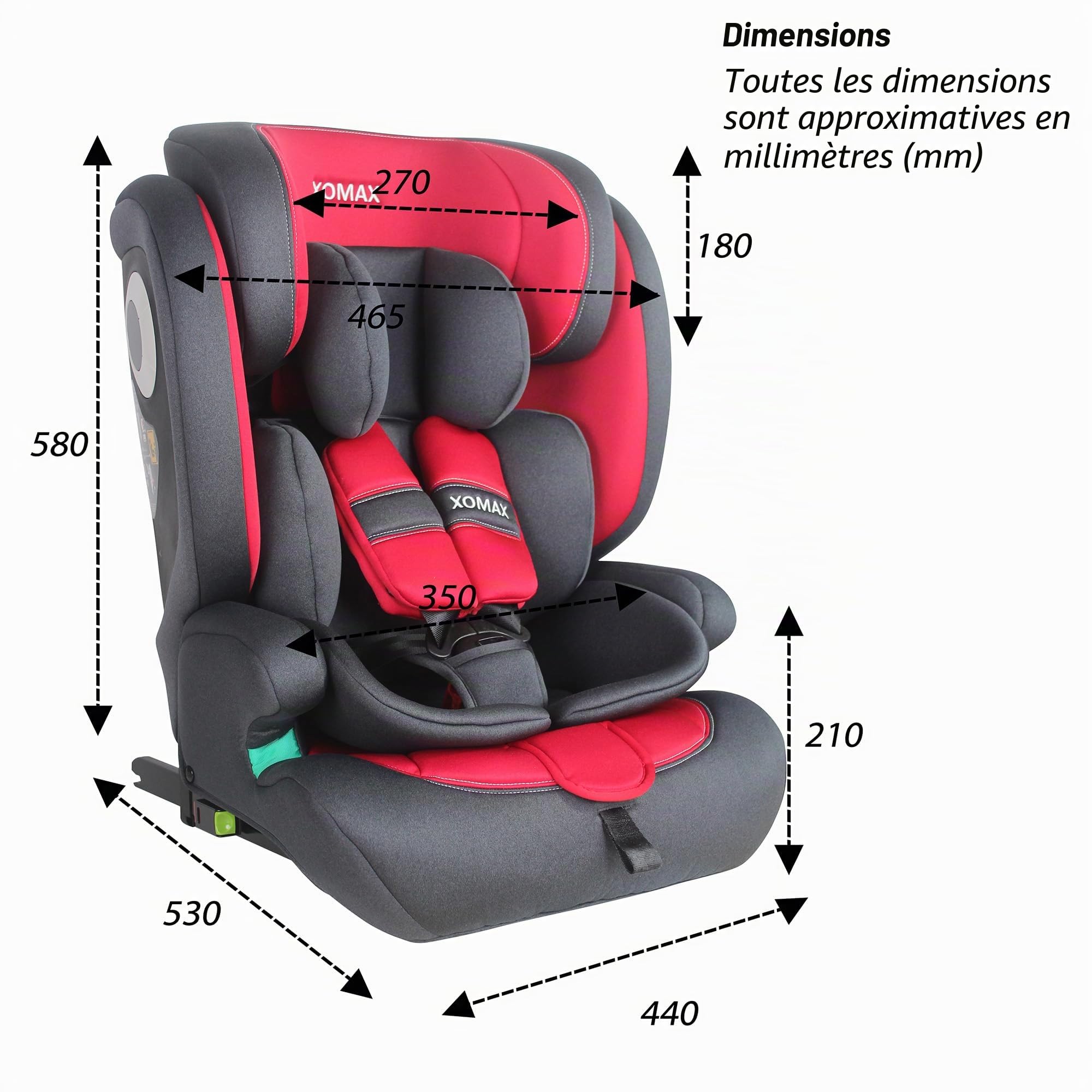 XOMAX LM238 Siège enfant avec ISOFIX I Grossissant I 9-36 kg 15 mois à 12 ans Groupe 1/2/3 I Harnais 5 points et harnais 3 points I Housse amovible et lavable I ECE R129 I Rouge