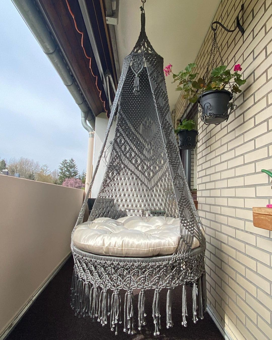 SN HANDICRAFTS Macrame Patio Swing, Hammock Swing, Indoor Chair, Grey, 8E+1 cm x 183 cm, 8 kg, 150 kg Max Weight, Cotton-image-35