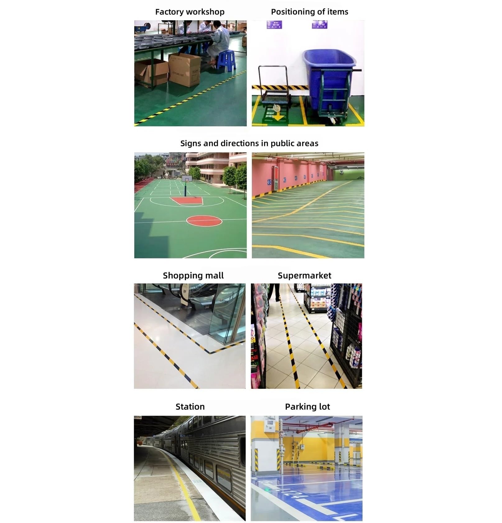 Cinta autoadhesiva de advertencia peligro, paquete 8 cintas vinilo amarillo 48 mm x 33,0 m for señalización suelos
