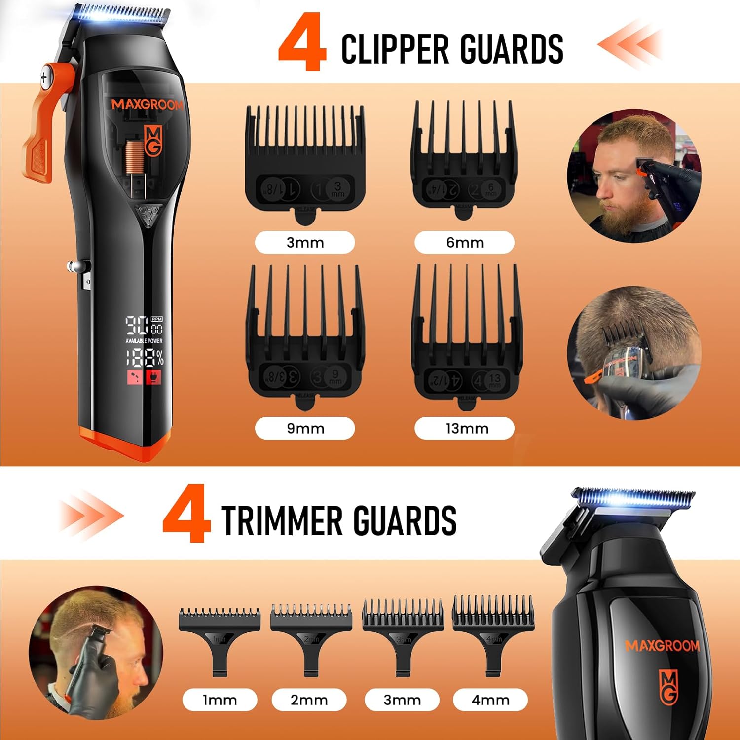 Professional Hair Clippers for Men, 9000 RPM with DLC Self-Sharped Blade, No Pulling or Snagging, Cordless Hair Cutting Clippers Kit, Electric Beard Trimmer, Barber Clippers Fades Set - Image 3